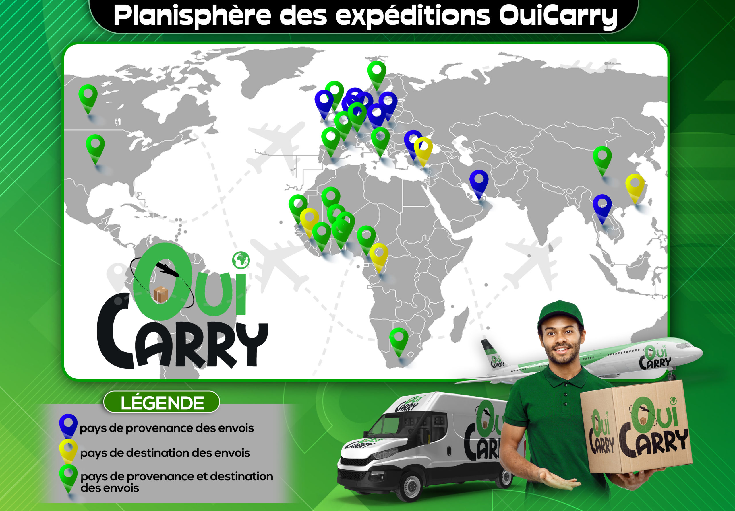 Planisphère des expéditions Ouicarry